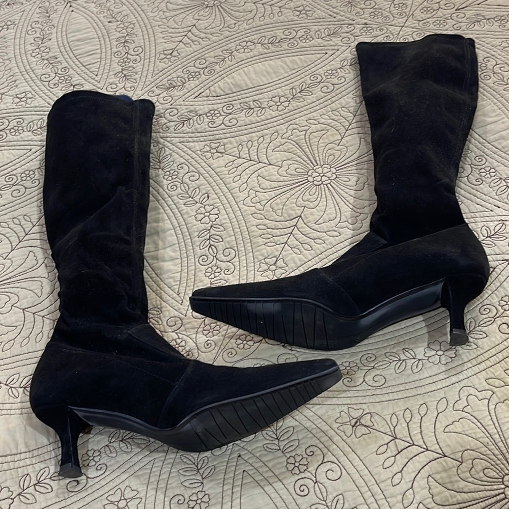 Brand new! Stuart Weizmann black suede boots. Size 5.